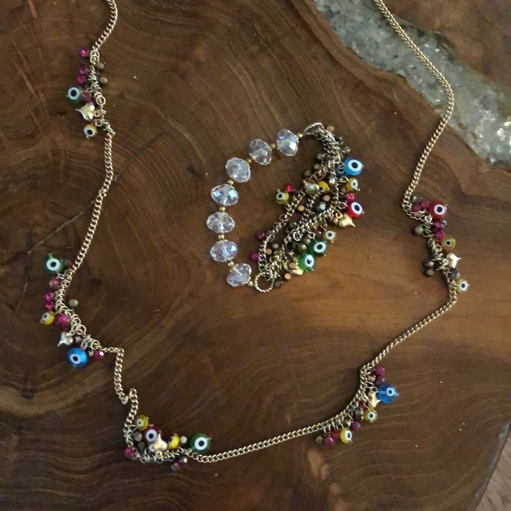 Betsey Johnson Evil Eye necklace and bracelet set
